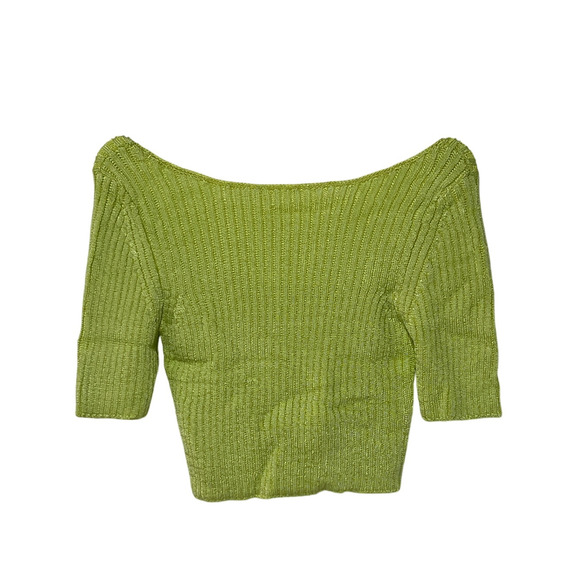 FREE PEOPLE TOP WOMENS XLARGE SAN LUCAS STRETCH KNIT CROP PULLOVER SWEATER GREEN - Picture 4 of 12